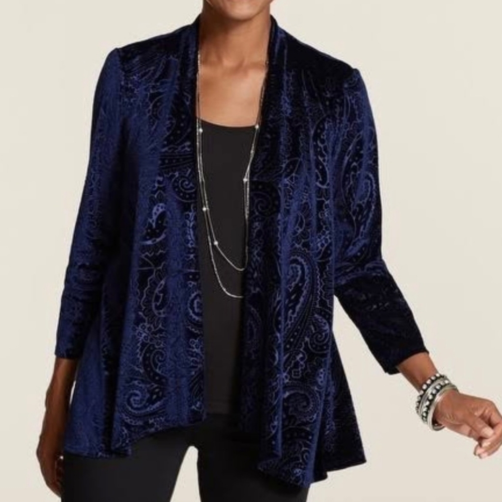 NWT Chico's Blue Velvet Kenitra Cardigan Jacket
